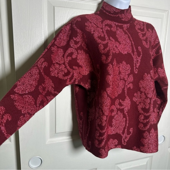 Sioni Womens Small Sweater Mock Red Metallic Sparkle Pullover Festive Holiday - Picture 5 of 9